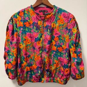 Zara trf_outerwear Vintage 90s Style Colorful Floral Bomber Jacket Ruched Sleeve